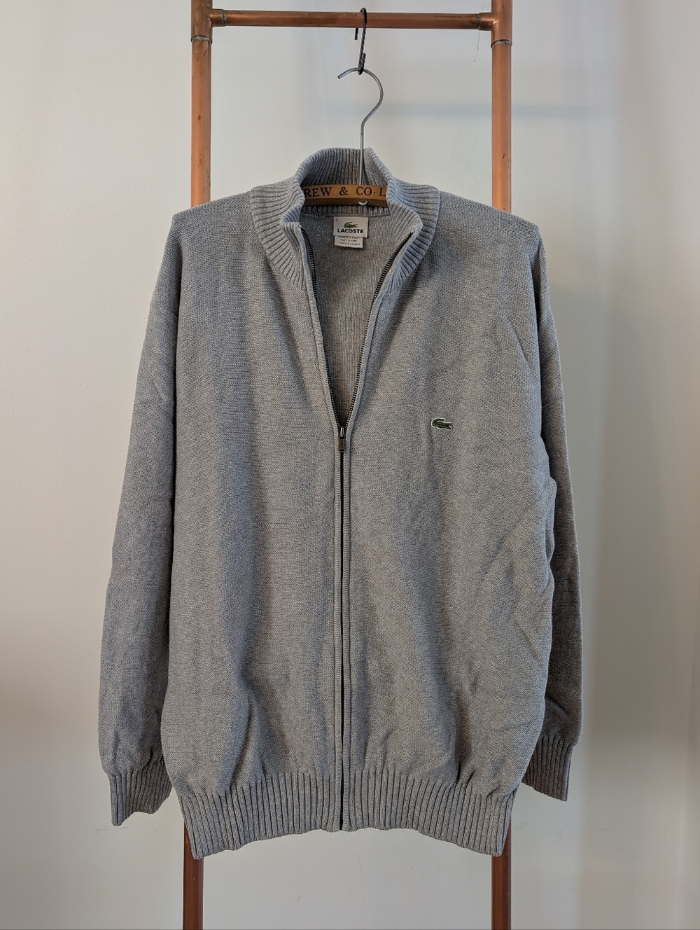 Y2K Lacoste Men's Full-Zip Gray Cotton Sweater. Size XL ("6" by LACOSTE)
